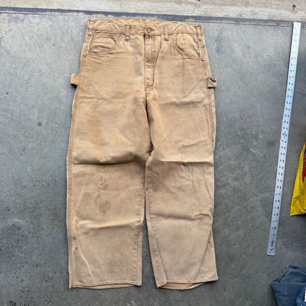 Vintage 60s WearGuard Tan Duck Canvas Carpenter Pants Distressed Workwear 34x28